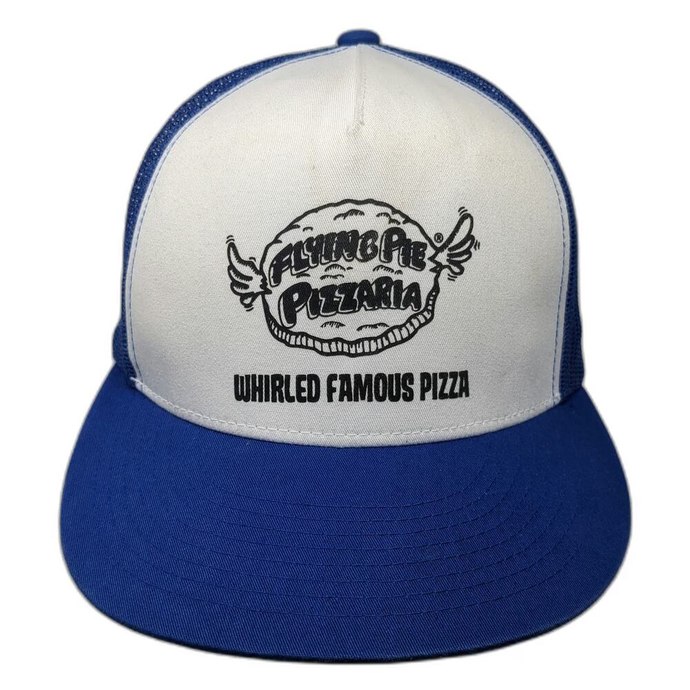 Yupoong Trucker Hat Blue One Size Flying Pie Pizzaria Whirled Famous Pizza Mesh